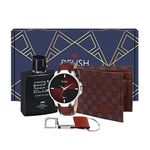 Relish Rubber Brown Dial Analog Watch, Pu Wallet With Cfs 21Club Perfume And Keychain For Men Combo Pack Gift For Mens, Boys