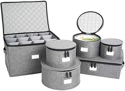 storageLAB China Storage Containers, Hard Shell Case with Felt Dividers for Charger Plates, and Dishes, Ideal for Kitchen Organization, Moving Supplies, and Fine China Storage - 6-Piece Set, Gray