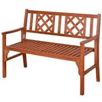 Outsunny Foldable Garden Bench, 2-Seater Patio Wooden Bench, Outdoor Loveseat Chair with Backrest and Armrest for Lawn, Porch or Balcony, Brown