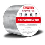 Butyl Tape 4 inch x 16 feet, Waterproof Tape for Leaks, Aluminum Foil Butyl Seal Tape for RV Roof Repair, Boat and Pipe Sealing, Silicone, Glass & EDPM Roof Leak Patching, Silver