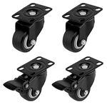 (3.8cm ) - ULIFESTAR 4 PCS 3.8cm Heavy Duty Caster Wheels Polyurethane PU Rubber Swivel Casters with Top Plate & Strong Bearing Total 180kg Quite Mute Non-Marking Locking Stem Casters Black (3.8cm )