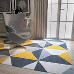 Modern Style Rugs Venus Geometric Home Accessory Grey Cream Yellow Large Area Rug- Diamond Pattern Soft Touch Loung Rug for Living Room, Bedroom, Dining Room, Hallway Stain Resistant Rug - 120x170cm