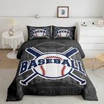 Boys Baseball Comforter Set Queen Size Teens Sports Theme Bedding Set Kids Boys Girls Bedroom Decoration Vintage Sports Baseball Bed Duvet Insert Sports Baseball Comforter with 2 Pillowcase