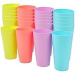 BELLE VOUS 24 Pack Coloured Plastic Cups - 600ml/20 fl oz - Reusable Drinking Tumblers in 4 Colours - Hard Plastic Drinkware for Parties, Camping, BBQs, Picnics & Beach - Dishwasher Safe & BPA Free