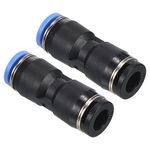 PATIKIL 1/4" to 6mm Reducing Push to Connect Air Line Fitting, 2 Pack Straight Union Reducer Pneumatic Quick Connect Fittings, Black & Blue