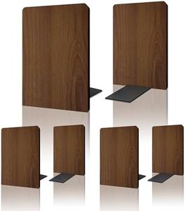Brosisincorp Walnut Wood Large Book Ends for Shelves, Non-Skid Pad, 3 Pairs