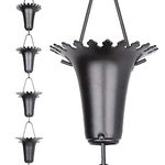Rain Chains Pacific Flower Cup Rain Chain, 8.5 Feet Length, Aluminum, Black Powder Coated, Functional and Decorative Replacement for Gutter Downspouts