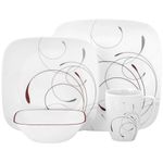 Corelle 16-Piece Vitrelle Glass Splendor Chip and Break Resistant Dinner Set, Service for 4, Red/ Grey