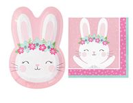 Bunny Party Supplies: Bundle Includes: Shaped Bunny Plates and Napkins for 16 Guests (Shaped Plate)