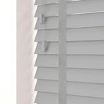 Funky Gadgets Smooth Faux Wood Wooden Venetian Blinds With Strings And The Other With Tape Blind 50mm Slats Trimmable (Grey With Tape, 60cmW x 150cmD)