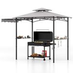 Tangkula 11x5 FT Grill Gazebo with Side Awning, 2-Tier Barbecue Gazebo with 2 Shelves, 12 Hanging Hooks, Bottle Opener, Outdoor Grill Canopy for Backyard Garden Poolside (Grey)