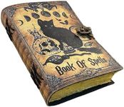 Tajhandicrafts Blank Spell Book of Shadows Grimoire Journal Magic Cat Printed Witchcraft Supplies Witch Wiccan Notebook Handmade Vintage Deckle Paper Leather Sketchbook, Great Gifts 7x5 inches