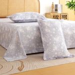 Story@Home King Size Bedsheet | Air Cotton Flatsheet King Size with Two Pillow Covers| 240 TC | Super Soft Bed Sheet for King Size Bed | Floral Design (270 x 250 cm, Grey & White)
