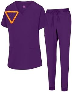 M&M SCRUBS Womens' Cool 4-Way Stretch Jogger Scrub Set (Eggplant, Medium)