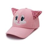 VRITRAZ Polyester Cat Face Cartoon Character Printed Little Cap For Kids, Baby Girls & Boys 3-12 Years (Pink)