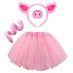 Spooktacular Creations Pink Pig Costume Set with Pig Ears Nose Tail Tutu Skirt Halloween Animal Costume Accessories for Kids