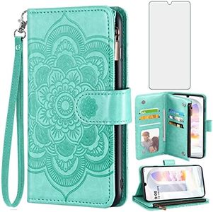 Asuwish Compatible with LG Velvet 5G/LGVelvet Verizon G5 UW T-Mobile 2020 Wallet Case and Tempered Glass Screen Protector Flip Credit Card Holder Cell Phone Cover for LM G900UM 4G Tmobile Women Green