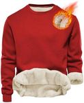 Yeokou Mens Fashion Warm Fleece Crewneck Sweatshirt Thick Sherpa Lined Pullover Tops(Red-XXL)