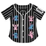 Disney Girls Baseball Jersey T-Shirt with Lilo & Stitch and Mickey Mouse- Girls Sizes 4-16, Black, 14-16
