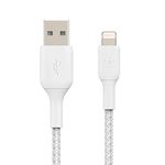 Belkin Braided Lightning Cable (Boost Charge Lightning to USB Cable for iPhone, iPad, AirPods) MFi-Certified iPhone Charging Cable, Braided Lightning Cable, White, 1 m