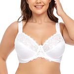 Ayigedu Women's Underwire Bra Non-Padded Floral Lace Plus Size Full Coverage Minimizer 38-G White