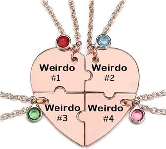 ZNTU Weirdo 1 Weirdo 2 Weirdo 3 Necklace Heart Bff Necklace for 3 Best Friend Necklaces Sister Friendship Jewelry, Stainless Steel, Gold, Rhinestone