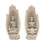 ANCLLO 2pcs Sandstone Resin Bergamot Buddha Statue Home Office Yoga Studio Decor Creative Hand Craft Sculpture