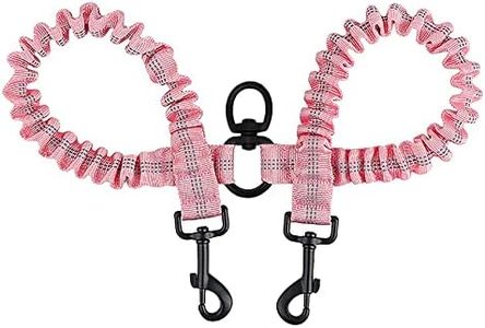 BAOBOTE Pet Double Dog Leash, Comfortable Shock Absorbing Reflective Bungee Lead Walk 2 Dogs with Ease, 360° Swivel No Tangle Double Dog Walking &Training Leash, Dual Dog Leash Accessory (Pink)