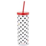 kate spade new york Acrylic Tumbler with Lid and Straw, 24 oz Tumbler, Slim Double Wall Tumbler (Ladybug Dot)