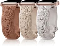 3 Packs Floral Engraved Bands Compatible with Apple Watch Band 40 44 38 42 41 45 46 49mm, Embossed Rose Strap for iWatch Series 10 9 8 7 SE 6 5 4 3 2,42Bms