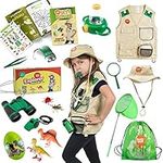 Born Toys Dress Up & Pretend Play - Outdoor Kids Explorer Kit w/Safari Vest, Hat, Safari Toys & Activity Book Ages 3-7 18pcs