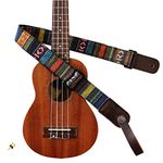 MUSIC FIRST Classic Country style Soft Yarn-dyed fabric & Genuine Leather Ukulele Strap Ukulele Shoulder Strap Version 2.0 With a MUSIC FIRST Genuine Leather Strap Locker