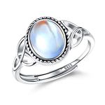 MILACOLATO Silver Moonstone Rings For Women Girl 925 Sterling Silver Open Adjustable CZ Rainbow Rings Vintage Celtic Triangle Ring, Handmade Oval Round Heart Ring Jewellery For Her With Gift Box-C