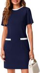 Wenrine Womens Work Dress Business Casual Contrast Color Elegant Short Sleeve Knit Summer Mini Dress Navy