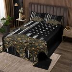 Erosebridal American Flag Bedspread, Camo Bear Coverlet Set Army Green Military Camouflage Bed Cover Twin for Boys Teens Kids Man,Vintage USA Flag Grunge Stripes Quilted Coverlet Bedroom Decor 2 Pcs