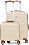 Flight Knight Suitcase Set TSA Lock Silent Double Spinner Wheels Durable Hardside Lightweight Luggage With Carry-On Case Maximum Carry On Bag Size For Approved Airlines, Cream/Tan, 2 Piece Set