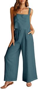 ANRABESS Women's 2 Piece Outfits Linen Pants Jumpsuit Matching Lounge Set Casual Summer Beach Vacation Trendy Clothes Grey Blue X-Large