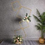 YALLOVE 6.25 FT High Metal Square Pillar Flower Stand, Gold Arch Stand with 4-Tier, Centerpiece Garland for Wedding, Engagement, Event, Party Decoration