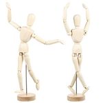 2Pcs Wooden Jointed Manikin, Wooden Human Artists Mannequin with Stand, Adjustable Drawing Mannequin with Flexible Joints Artist Male Manikin for Art,Home Desk Decoration