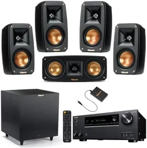 Klipsch Black Reference Theater Pack 5.1 Surround Sound System, Bundle with Onkyo TX-NR797 9.2-Channel Network A/V Receiver, 220W Per Channel (at 6 Ohms)