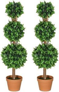 HOMCOM 3ft (35.5") Artificial Boxwood Topiary Ball Trees Set of 2, Faux Potted Plants, Decorative Greenery Plants for Home Office, Indoor, Outdoor, Living Room, Green