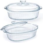 Oval Casserole Dish with Lid: Casserole Dishes for Oven with Lids,Set of 2 Covered Clear Glass Casserole Bakeware,1.8L and 2.8L (transparent, 1.8L)