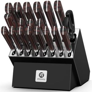 imarku 20-Piece Knife Set with Black Block, Pakkawood Riveted Handles | 20-Piece Set for Family Meals | 15° Precision Edge | 56±2 HRC Hardness | 8 Non-Serrated Steak Knives | Gift for Home Chef