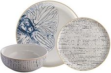 Corona 12–piece Blue Orchid Pattern Design Ceramic Dinnerware Set | Plates and Bowls | Service For 4 | Cattleya