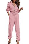 PRETTYGARDEN Women's 2 Piece Tracksuit Outfits Long Sleeve Zip Up Hoodie Drawstring Sweatpants Lounge Set (Pink,Small)