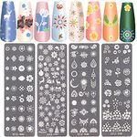 NICENEEDED Nail Art Stamping Plates Image Template Included 4 Pcs Nail Plates Nail Stamp Templates with Flower Christmas Snow Elk Patterns Image Plates for DIY Nail Design