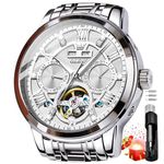 OLEVS Mens Automatic Watches Luxury Diamond Dress Self Winding Mechanical Skeleton Tourbillon Stainless Steel Wrist Watch