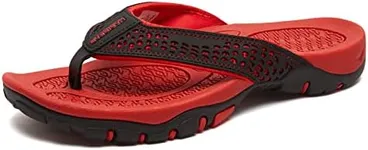 KIIU Mens Thong Sandals Indoor and Outdoor Beach Flip Flop Red/Black，8.5 Men