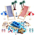 15 Pcs Beach Micro Landscape Miniature Decorations Mini Beach Decorations Mini Deck Chair Beach Chair Parasol Small Palm Tree Decorative Accessories for DIY Zen Garden Decoration Unique Gift