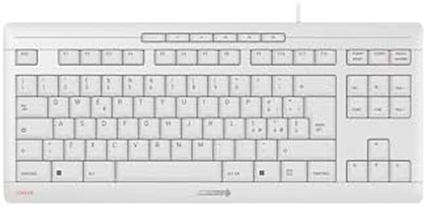 CHERRY STREAM KEYBOARD, Tastiera con filo, Layout per l'Italia (QWERTY), Battitura silenziosa dei tasti, Sensazione di digitazione unica, Design piatto, Colore bianco-grigio